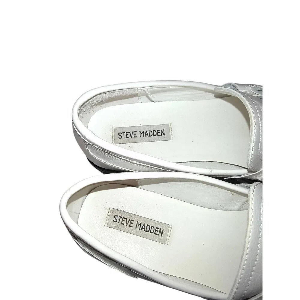 Steve Madden Women's Mistor Loafers white leather Size 9 Gold-tone horse bit har
